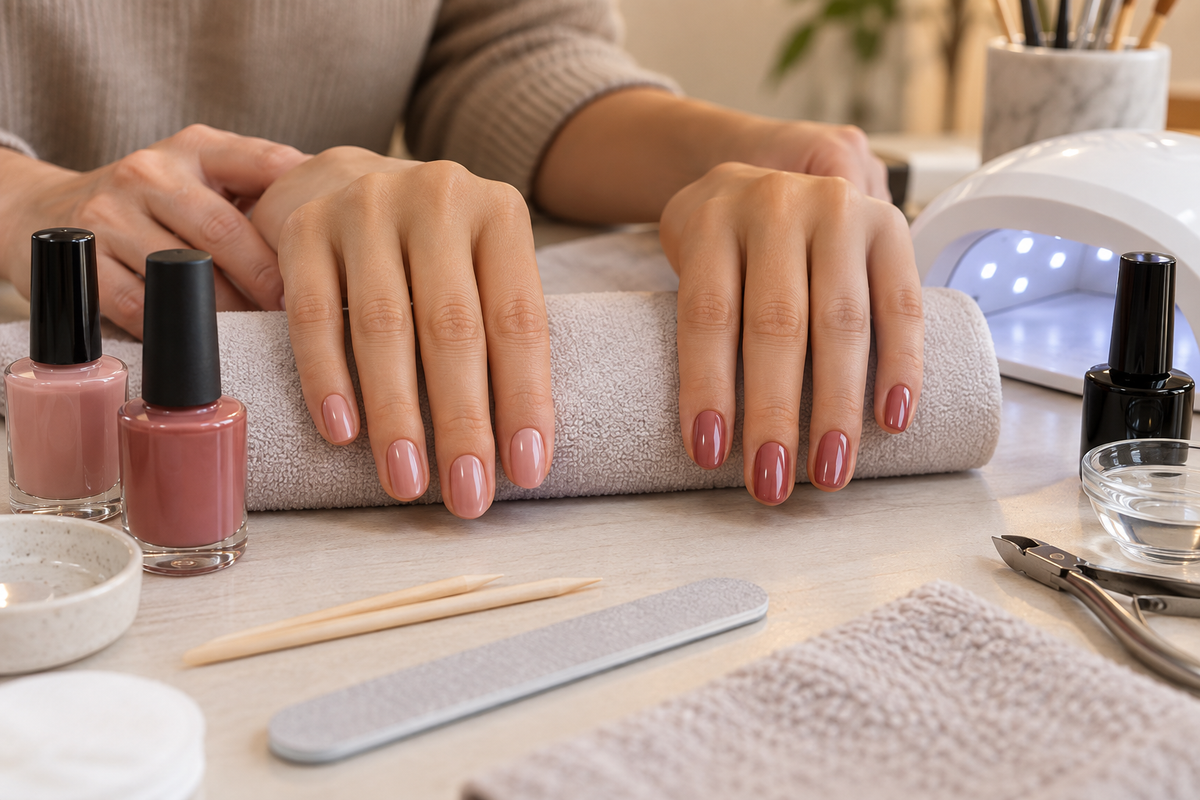 Training display comparing nail polish and gel polish finishes